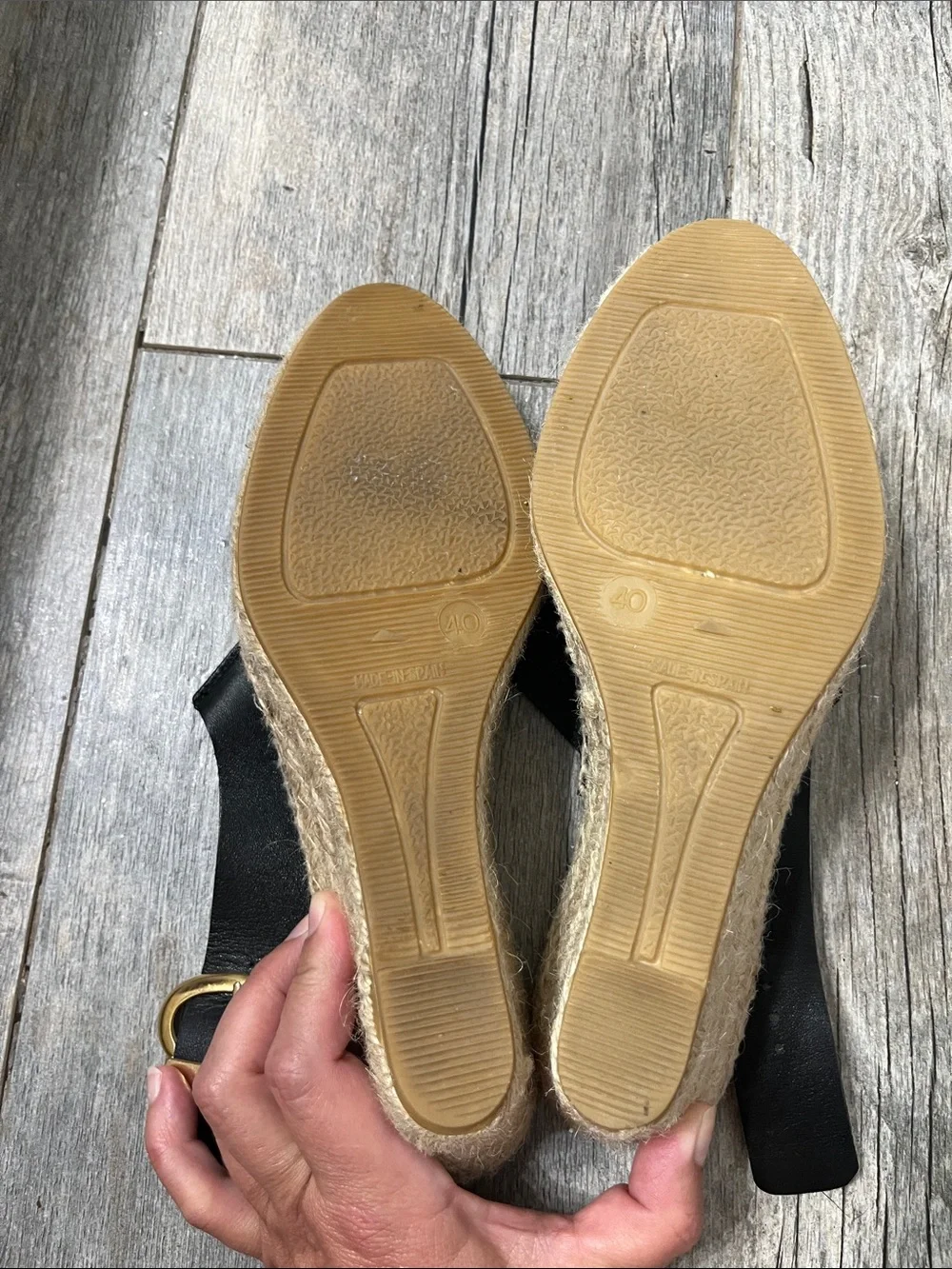 Kanna women’s 9 Made in Spain black leather wedge espadrilles